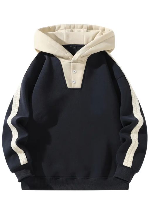 Color Block Fleece-Lined Hooded Sweatshirt